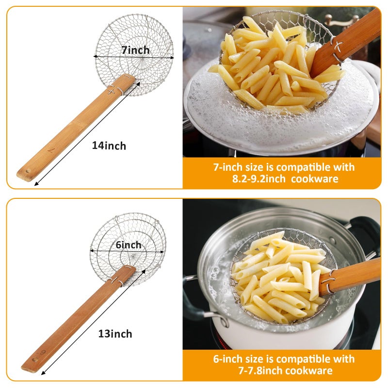 Letschef Stainless Steel Spider Strainer Asian Kitchen Wire Food Cooking Skimmer With Natural Bamboo Handle, 6-Inch, Hand-Made - Image 4